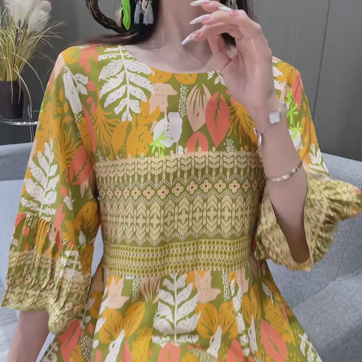 Boho Paisley Maxi Dress โ Multicolor Ethnic Print, Flowy & Elegant