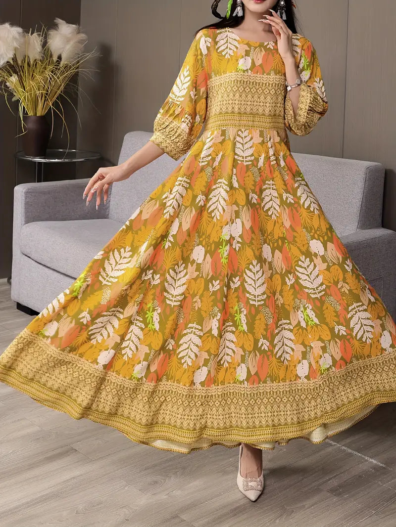 Boho Paisley Maxi Dress – Multicolor Ethnic Print, Flowy & Elegant