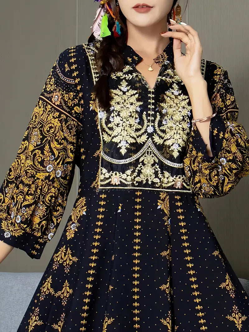 Boho Paisley Maxi Dress – Multicolor Ethnic Print, Flowy & Elegant