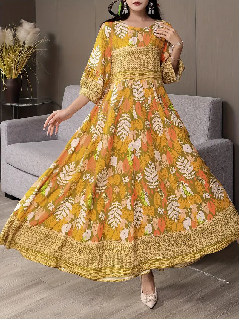 Boho Paisley Maxi Dress – Multicolor Ethnic Print, Flowy & Elegant