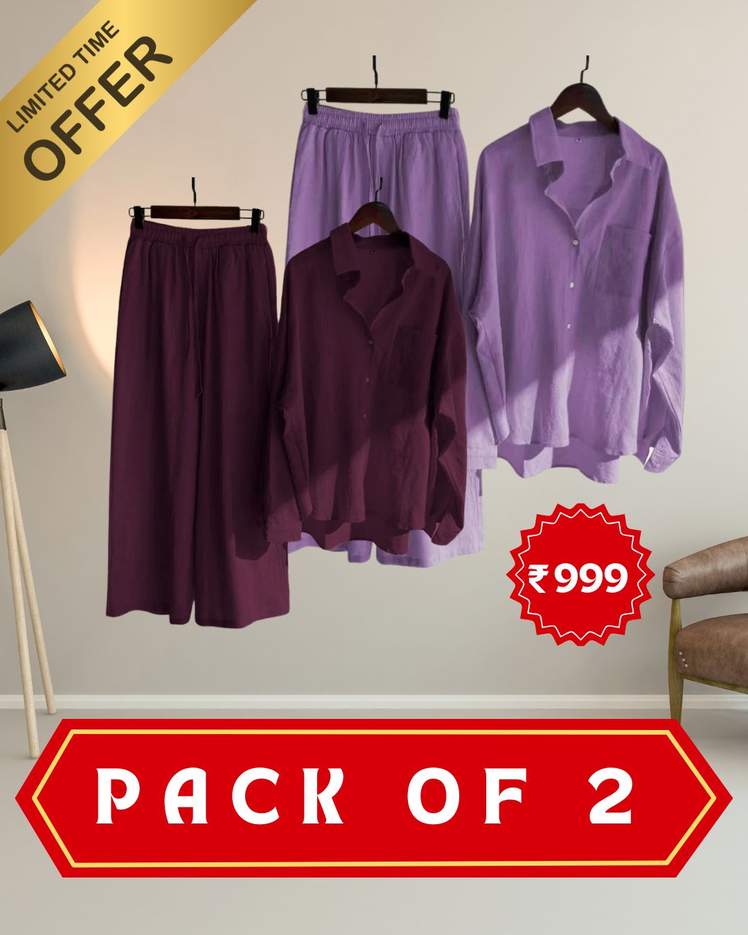Women’s High‑Waist Cotton Shirt & Slacks Set