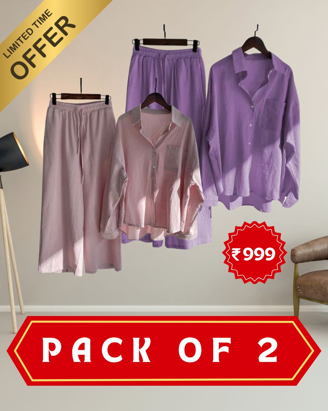 Women’s High‑Waist Cotton Shirt & Slacks Set