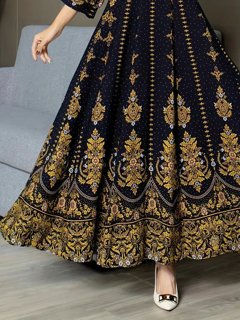 Boho Paisley Maxi Dress – Multicolor Ethnic Print, Flowy & Elegant