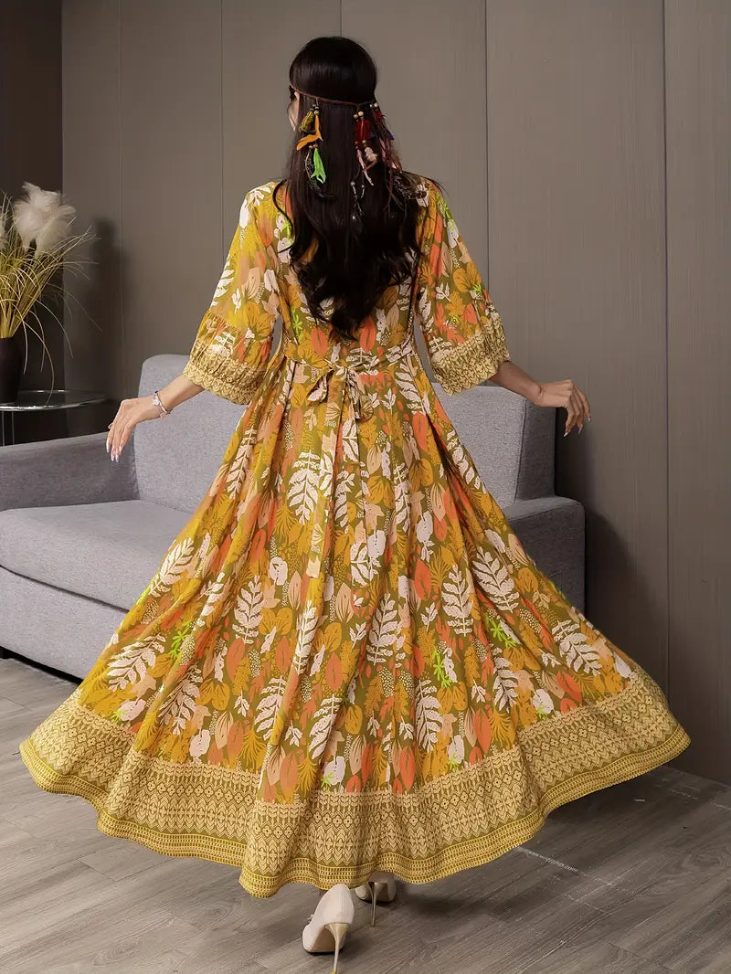 Boho Paisley Maxi Dress – Multicolor Ethnic Print, Flowy & Elegant