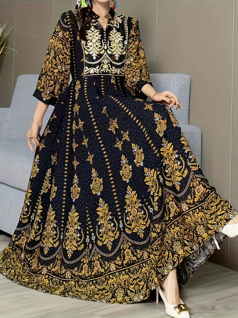 Boho Paisley Maxi Dress – Multicolor Ethnic Print, Flowy & Elegant
