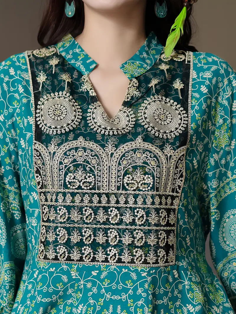Boho Paisley Maxi Dress – Multicolor Ethnic Print, Flowy & Elegant
