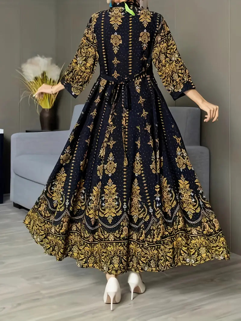 Boho Paisley Maxi Dress – Multicolor Ethnic Print, Flowy & Elegant