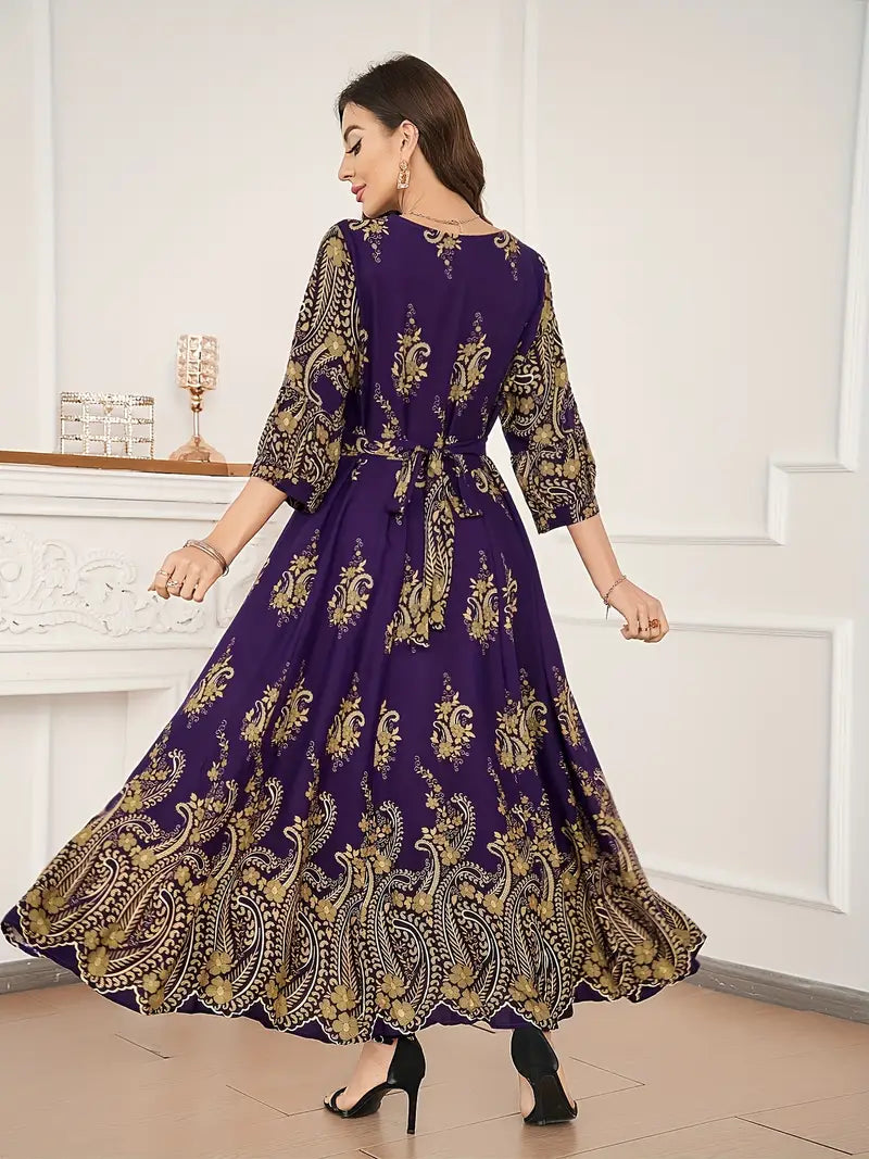 Boho Paisley Maxi Dress – Multicolor Ethnic Print, Flowy & Elegant