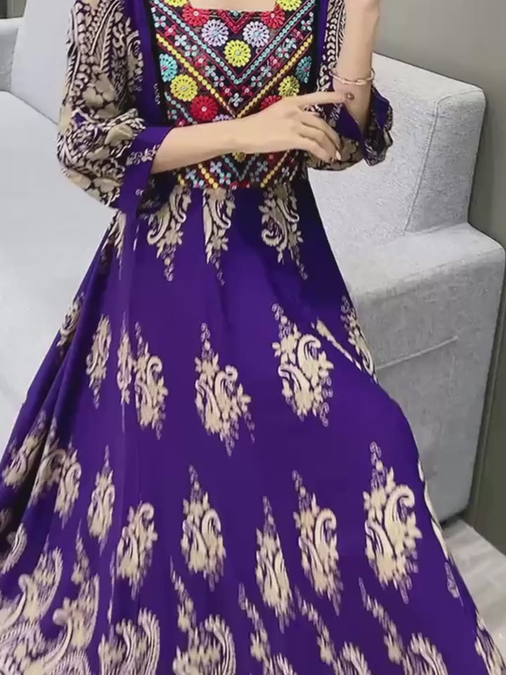 Boho Paisley Maxi Dress – Multicolor Ethnic Print, Flowy & Elegant